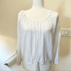 American Rag Cie 100% rayon white top with lace long sleeves size S
